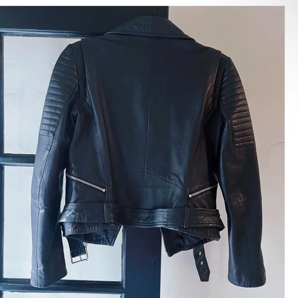 ZARA Genuine Leather Motorcycle Jacket Size S – Black - Like New! - Picture 2 of 6
